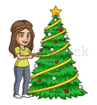 女孩装饰圣诞树。PNG - JPG和矢量EPS(无限扩展)。