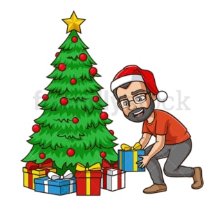 爸爸在装饰圣诞树。PNG - JPG和矢量EPS(无限扩展)。