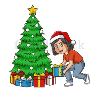 妈妈在装饰圣诞树。PNG - JPG和矢量EPS(无限扩展)。
