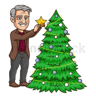 老人在装饰圣诞树。PNG - JPG和矢量EPS(无限可扩展)。