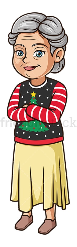 老妇人穿着难看的圣诞毛衣。PNG - JPG和矢量EPS(无限扩展)。