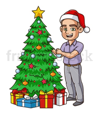 快乐的家伙在装饰圣诞树。PNG - JPG和矢量EPS(无限扩展)。