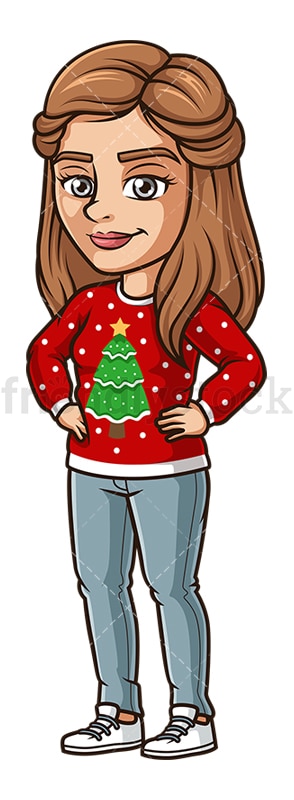 女人穿着难看的圣诞毛衣。PNG - JPG和矢量EPS(无限扩展)。