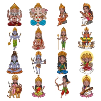 印度教的神和神灵。PNG - JPG和矢量EPS文件格式(无限扩展)。在透明背景上隔离的图像。