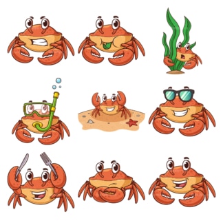 螃蟹吉祥物人物。PNG - JPG和无限可扩展矢量EPS -白色或透明背景。