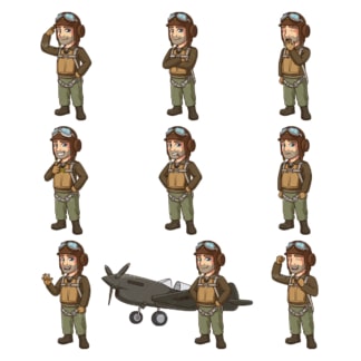 二战战斗机飞行员。PNG - JPG和无限可扩展矢量EPS -白色或透明背景。