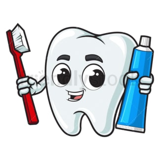 Zahn mit Zahnbürste und Zahnpasta。PNG - JPG和Vektor-EPS (unendlich skalierbar)。