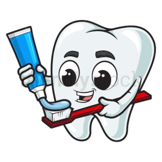 牙齿把牙膏涂在牙刷上。PNG - JPG和矢量EPS(无限可扩展)。
