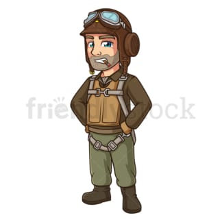 卡通二战飞行员。PNG - JPG和向量EPS(可伸缩)。