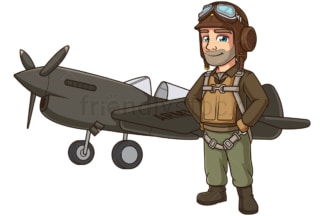 二战飞行员和他的飞机。PNG - JPG和矢量EPS(无限可扩展)。