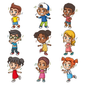 卡通小孩在跳舞。PNG - JPG和无限可扩展矢量EPS -白色或透明背景。
