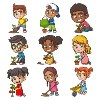 卡通儿童园艺。PNG - JPG和无限可扩展矢量EPS -白色或透明背景。