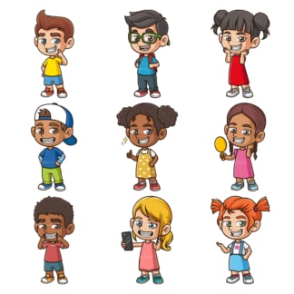 卡通的孩子戴着牙套。PNG - JPG和无限可缩放矢量EPS -白色或透明背景。