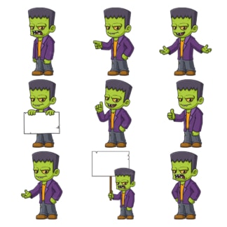 Kleine Frankenstein-Zeichentrickfigur。PNG - JPG和unendlich skalierberer矢量EPS - auf weißem oder transparent Hintergrund。