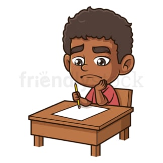 卡通黑人男孩在做作业。PNG - JPG和矢量EPS(无限扩展)。