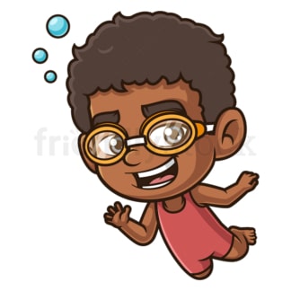 卡通黑男孩游泳。PNG - JPG和矢量EPS(无限扩展)。