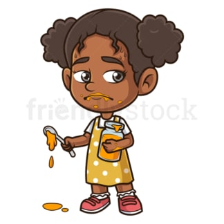 黑人女孩吃果酱弄脏了自己。PNG - JPG和矢量EPS(无限扩展)。