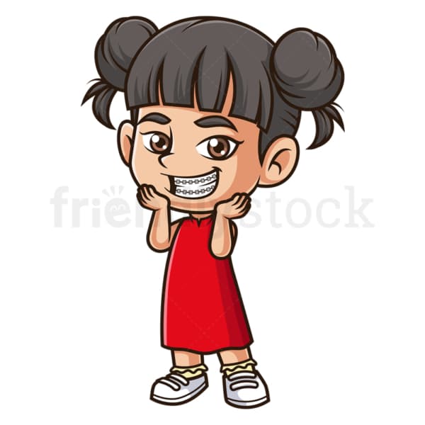 卡通亚洲女孩戴牙套。PNG - JPG和矢量EPS(无限可扩展)。