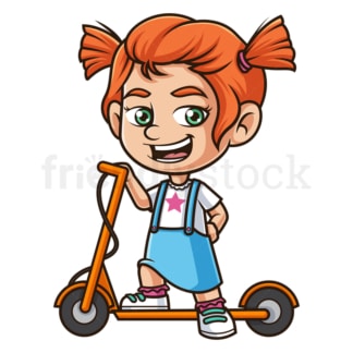 骑着电动滑板车的生姜女孩。PNG - JPG和矢量EPS(无限扩展)。