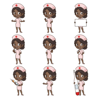 可爱的非裔美国女护士。PNG - JPG和无限可伸缩的矢量EPS -白色或透明的背景。