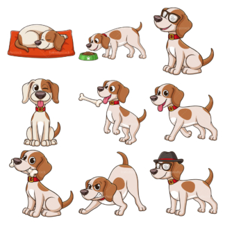 卡通狗收藏。PNG - JPG和无限可缩放矢量EPS -白色或透明背景。