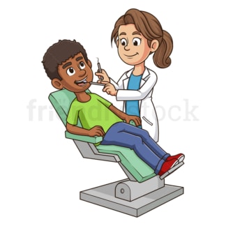 卡通的牙医和她的病人。PNG - JPG和向量EPS文件格式(可伸缩)。图像孤立在透明背景。