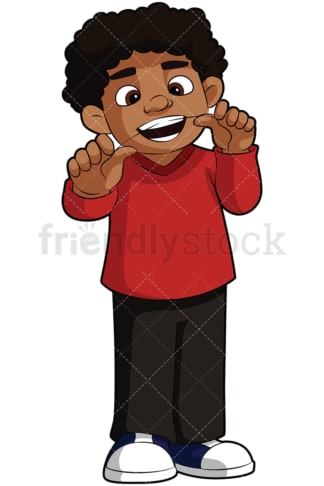 用牙线清洁牙齿的黑人男孩——透明背景上的孤立图像。PNG