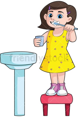 女孩在水槽里刷牙-图像隔离在透明背景上。PNG