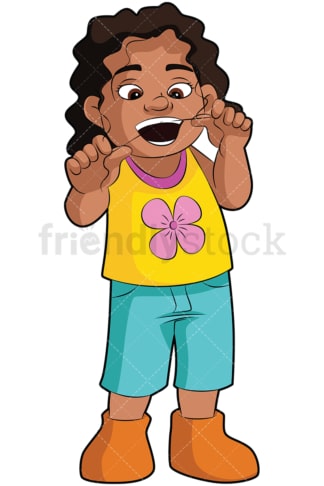 黑人女孩用牙线剔牙-图像孤立在透明背景上。PNG