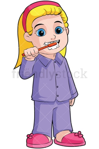小女孩在刷牙——透明背景下的孤立图像。PNG