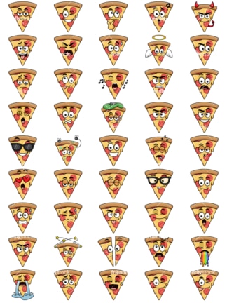 Pizza-Emoticons-Paket。PNG - JPG-和矢量- eps -数据格式(unendlich skalierbar)。Bilder autransparent透明的，透明的