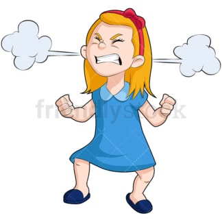愤怒的小女孩带着蒸汽云。PNG - JPG和矢量EPS(无限可扩展)。图像隔离在透明背景上。