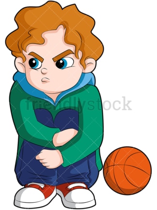 坐在板凳上的篮球运动员生气的孩子。PNG - JPG和矢量EPS(无限可扩展)。图像隔离在透明背景上。