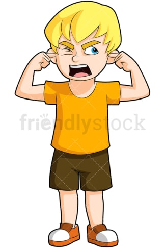 愤怒的男孩捂着耳朵大喊大叫。PNG - JPG和矢量EPS(无限可扩展)。图像隔离在透明背景上。