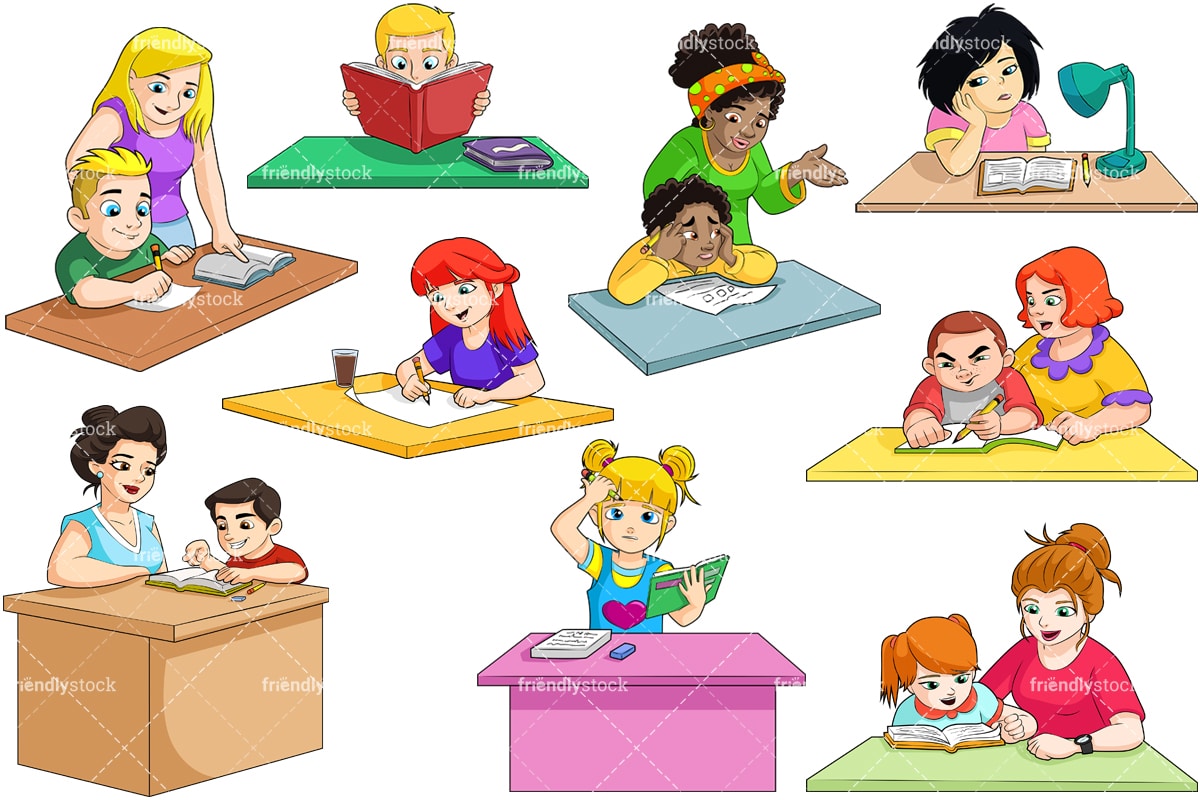 小女孩做作业卡通矢量剪纸-友好的股票 - ManBet 万博