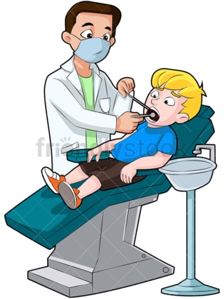 Kind, das seine Zähne vom Zahnarzt <e:1> berpr<e:1> ft。PNG - JPG和矢量- eps (unendlich skalierbar)。图片透明透明，腹地隔离。