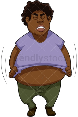 肥胖的非裔美国人看起来很生气。PNG - JPG和矢量EPS(无限可扩展)。图像隔离在透明背景上。